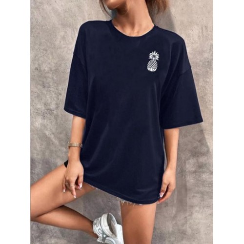 Pineapple Print Drop Shoulder Loose T Shirt
