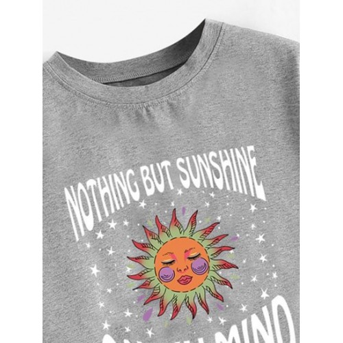 Sun Star Slogan Print Raw Hem Crop T Shirt Sun Star Slogan Print Raw Hem Crop T Shirt