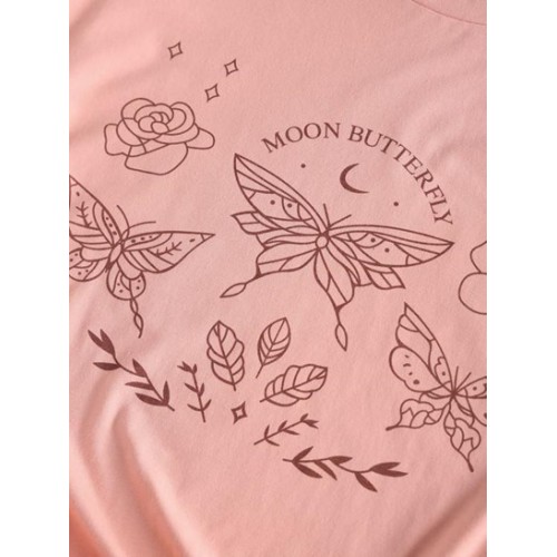 Moon Butterfly Print Drop Shoulder Oversized T Shirt