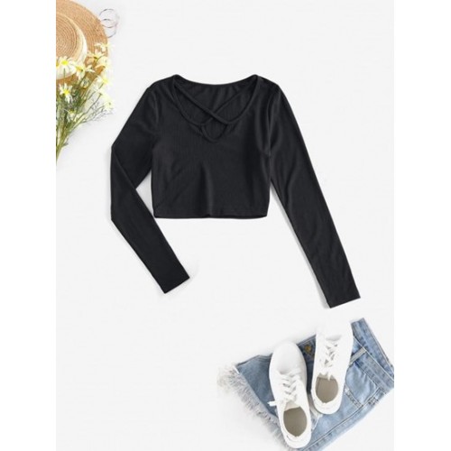 Ribbed Criss Cross Slim Crop Tee Ribbed Criss Cross Slim Crop Tee