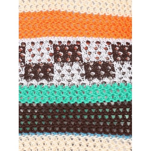 Openwork Crochet Checkered Striped Cap Sleeve Crop Top