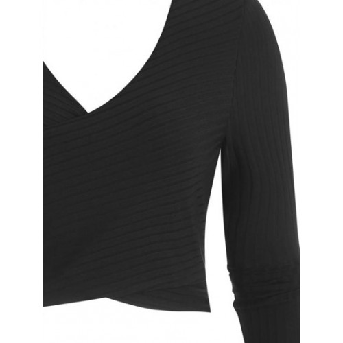 Ribbed Knit Surplice Slim Crop Tee Ribbed Knit Surplice Slim Crop Tee