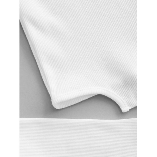 Square Collar Rib-knit Grommets Crop Top Square Collar Rib-knit Grommets Crop Top