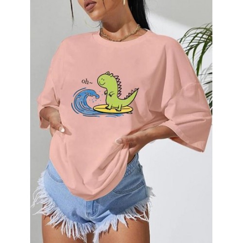 Cartoon Print Loose Casual T Shirt