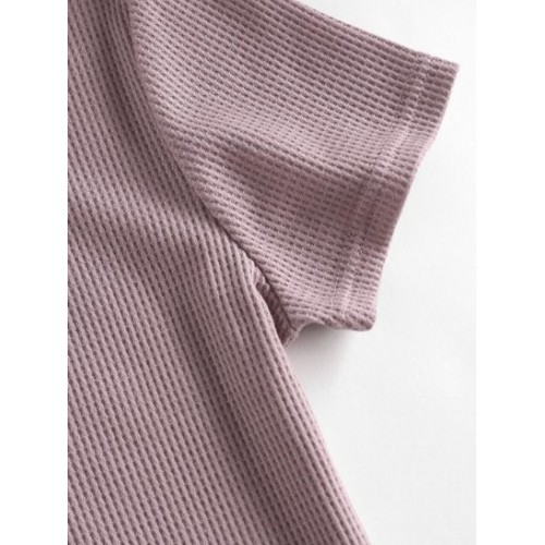 Knitted V Notch Crop T Shirt