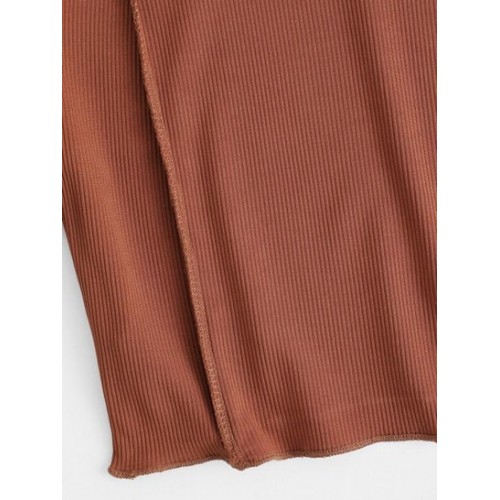 Ribbed Topstitching Crop T Shirt