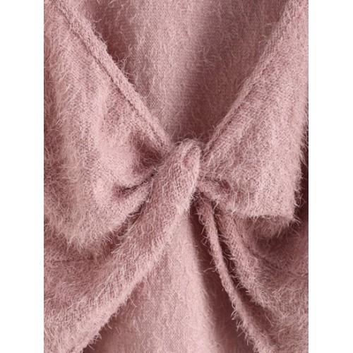 Cropped Twisted Front Fuzzy Textured Top
