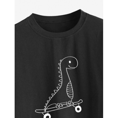 Raw Hem Dinosaur Skateboard Print Crop T Shirt