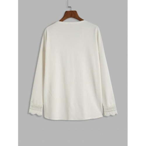 Lace Panel Solid V Neck Top