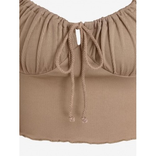 Ribbed Lantern Sleeve Crop T Shirt