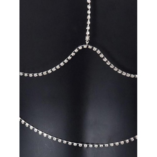 Rhinestones Chains Open Back Ribbed Tee Rhinestones Chains Open Back Ribbed Tee